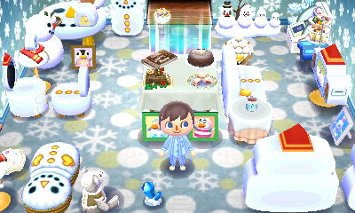 Snowman furniture in the New Leaf dream town of Sutton.
