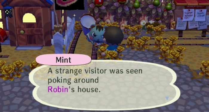 Mint: A strange visitor was seen poking around Robin's house.