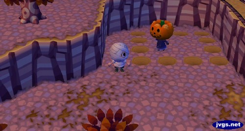 A villager, dressed as Jack, trapped by holes.