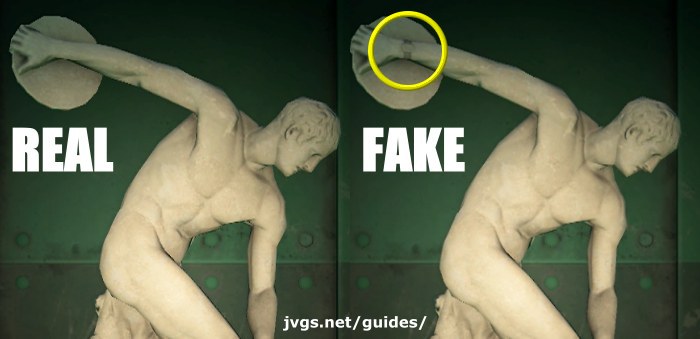 Robust statue: real vs. fake.