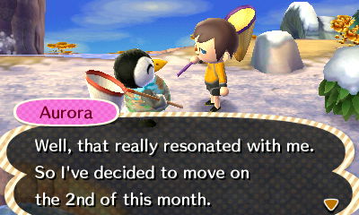 Aurora: I'm moving on the 2nd of this month.