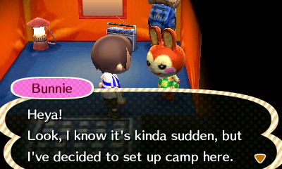 Bunnie: I know it's kinda sudden, but I've decided to set up camp here.