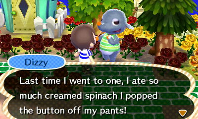 Dizzy: I ate so much creamed spinach I popped the button off my pants!