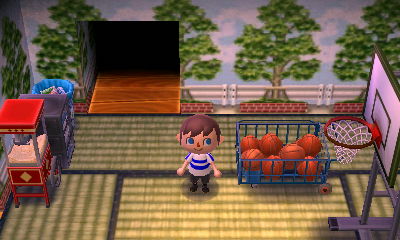 A tree-lined wall and a tatami.