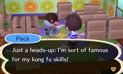 Peck: Just a heads-up: I'm sort of famous for my kung fu skills!