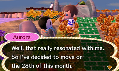Aurora: I've decided to move on the 28th of this month.