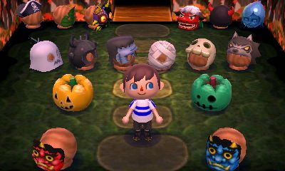 Masks and pumpkin heads.