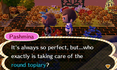 Pashmina: It's always so perfect, but who exactly is taking care of the round topiary?