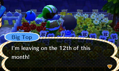 Big Top: I'm leaving on the 12th of this month!