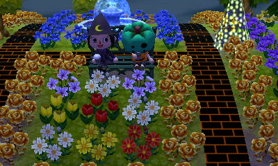 Drinking coffee with TZ on the metal bench.