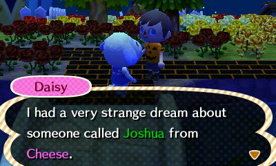 Daisy: I had a strange dream about someone called Joshua from Cheese.