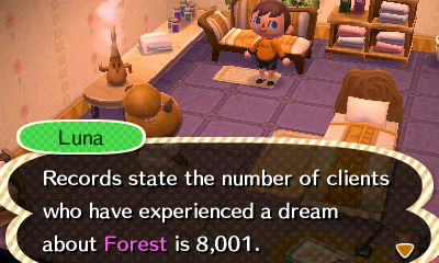 Luna: Records state the number of clients who have experienced a dream about Forest is 8,001.