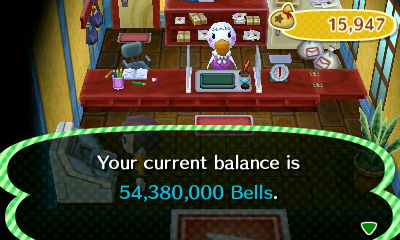 Your current balance is 54,380,000 bells.