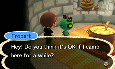 Frobert camping in an igloo.