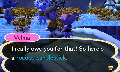 Velma: I really owe you for that! Here's my rococo candlestick.