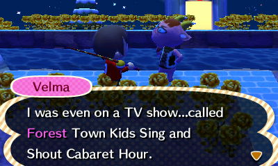 Velma: I was on a TV show called Forest Town Kids Sing and Shout Cabaret Hour.