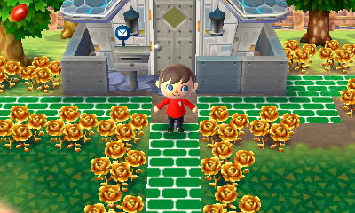 Green grass and a green brick path.