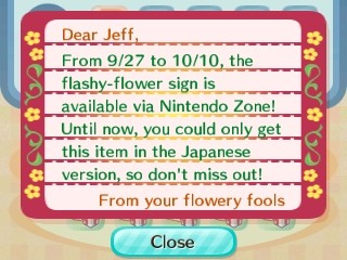 From 9/27 to 10/10, the flashy-flower sign is available via Nintendo Zone!