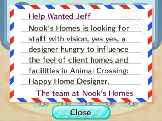 Nook's Homes is looking for staff with a vision in Animal Crossing: Happy Home Designer.
