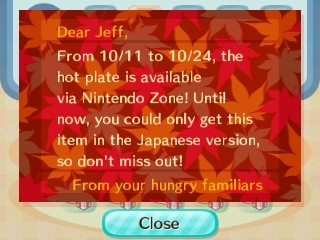 From 10/11 to 10/24, the hot plate is available via Nintendo Zone.