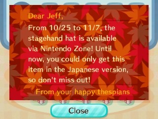 From 10/25 to 11/7, the stagehand hat is available via Nintendo Zone!