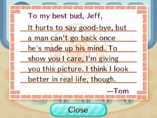 Tom's goodbye letter.