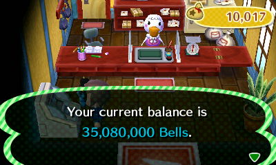 Your current balance is 35,080,000 bells.