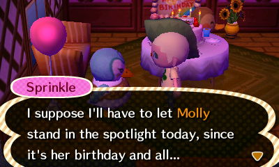Sprinkle: I suppose I'll have to let Molly stand in the spotlight today, since it's her birthday and all...