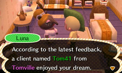 Luna: According to the latest feedback, a client named Tom41 from Tomville enjoyed your dream.