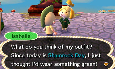 Isabelle: What do you think of my outfit? Since today is Shamrock Day, I just thought I'd wear something green!