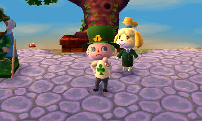 Putting on the shamrock hat.