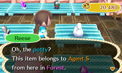 Reese: Oh, the potty? This item belongs to Agent S from here in Forest.