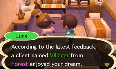 Luna: According to the latest feedback, a client named Villager from Forest enjoyed your dream.