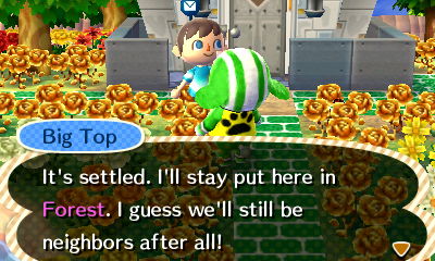Big Top: It's settled. I'll stay put here in Forest. I guess we'll still be neighbors after all!