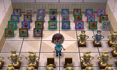 Trophies and villager pics in my museum exhibit.