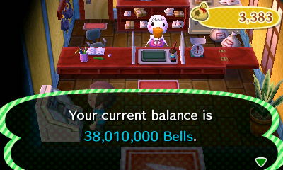 Your current balance is 38,010,000 bells.