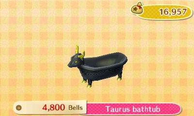 Taurus bathtub - 4,800 bells.