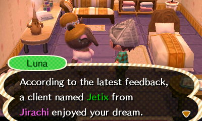 Luna: According to the latest feedback, a client named Jetix from Jirachi enjoyed your dream.