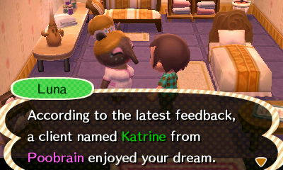 Luna: According to the latest feedback, a client named Katrine from Poobrain enjoyed your dream.