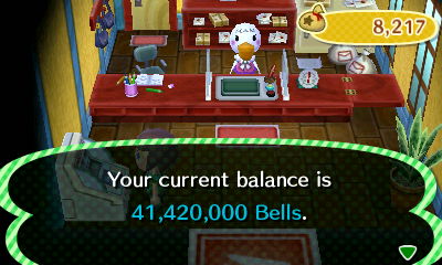 Your current balance is 41,420,000 bells.