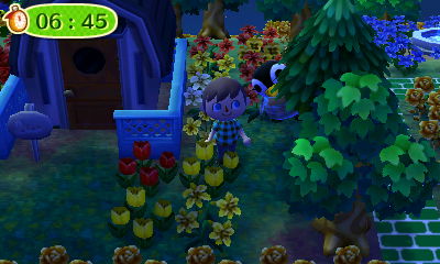 Aurora peeking out from behind a tree.