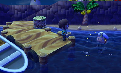 I throw beans at Merka as she swims in the ocean.