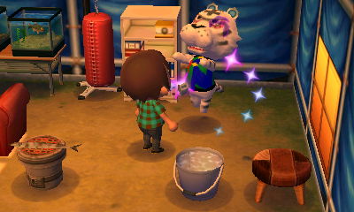 Rolf takes some medicine.