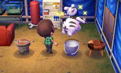 Rolf flips as he takes some medicine.