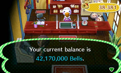 Your current balance is 42,170,000 bells.
