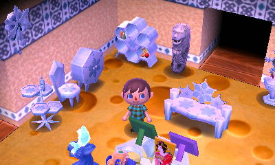 A blue-trim wall and cheese floor.