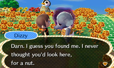 Dizzy: Darn. I guess you found me. I never thought you'd look here, for a nut.