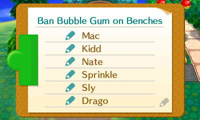 Ban Bubble Gum on Benches signatures: Mac, Kidd, Nate, Sprinkle, Sly, Drago.