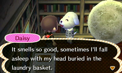 Daisy: It smells so good, sometimes I'll fall asleep with my head buried in the laundry basket.