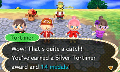 Wow! That's quite a catch! You've earned a Silver Tortimer award and 14 medals!